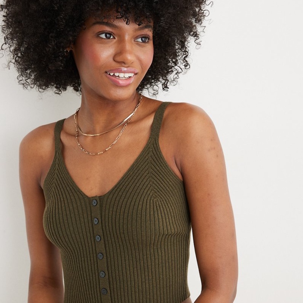 Olive Aerie Front Button Sweater Tank Top